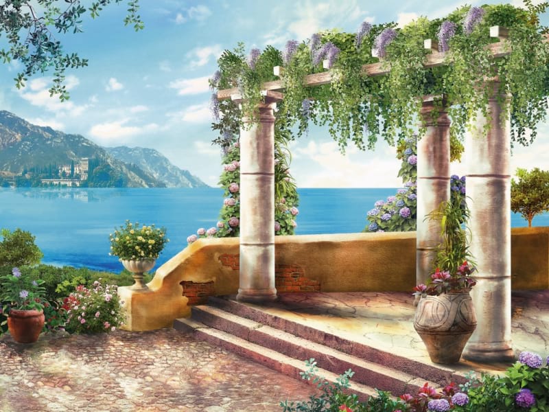 Fototapeta Säulen mit Blumen am Meer