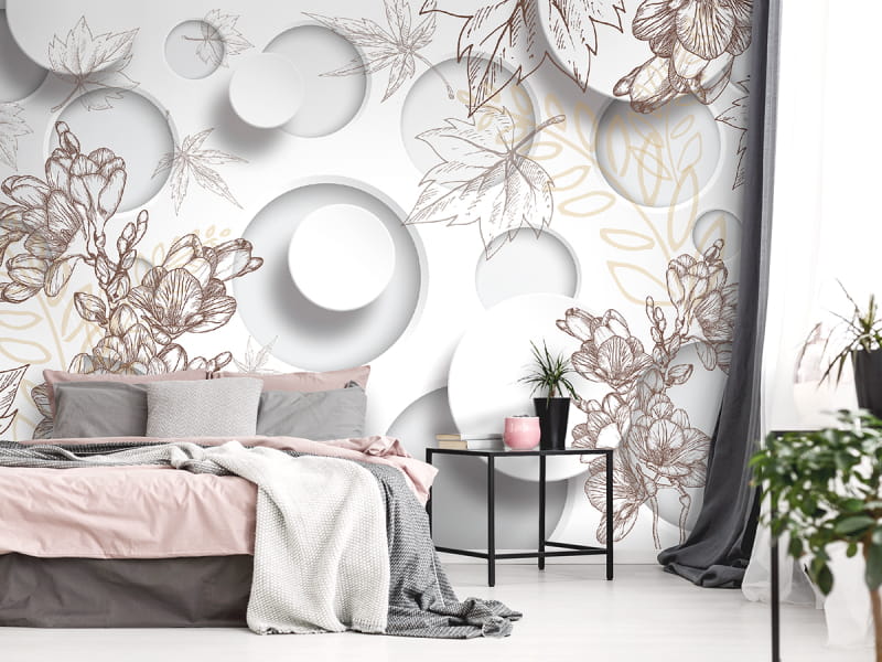 Fototapeta Blumen und Kreise 3D we wnętrzu sypialni