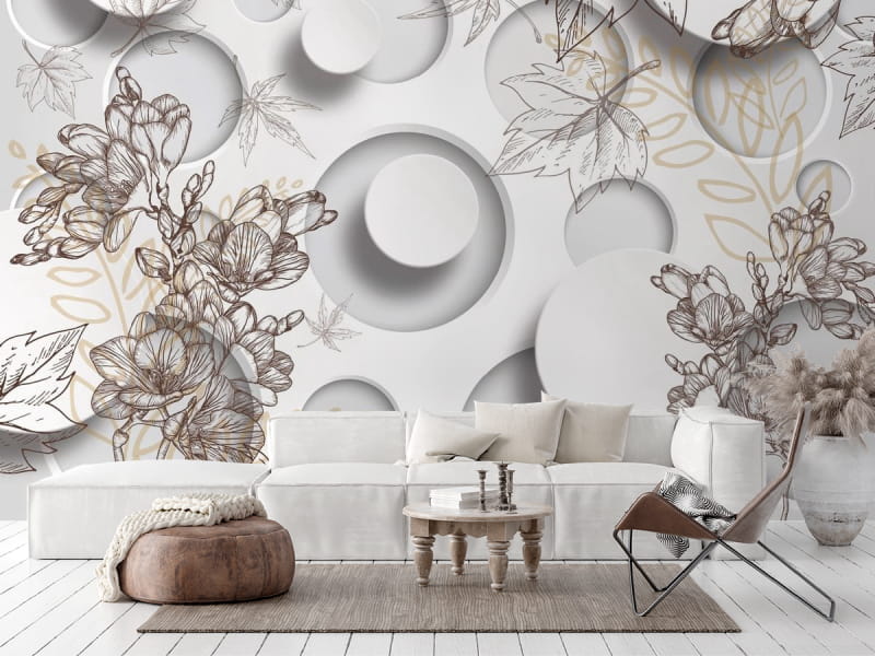 Fototapeta Blumen und Kreise 3D we wnętrzu salonu