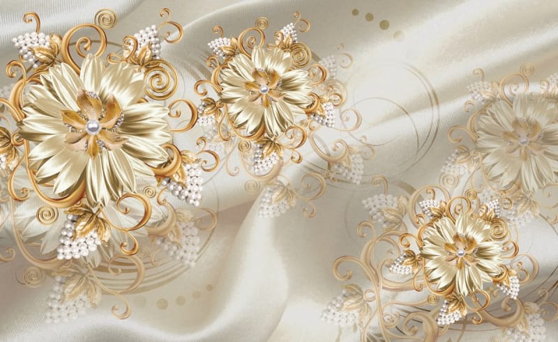 Fototapeta Goldene Blumen und Perlen