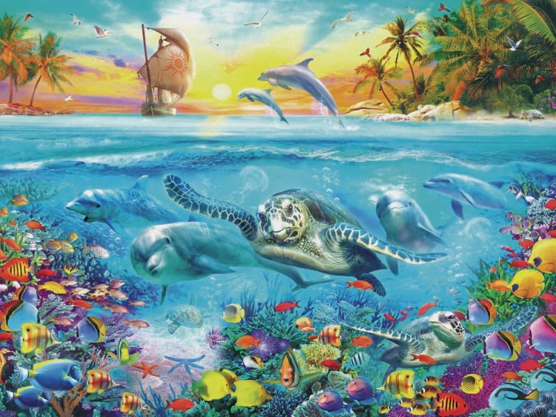 Fototapeta Schildkröte und Delfine
