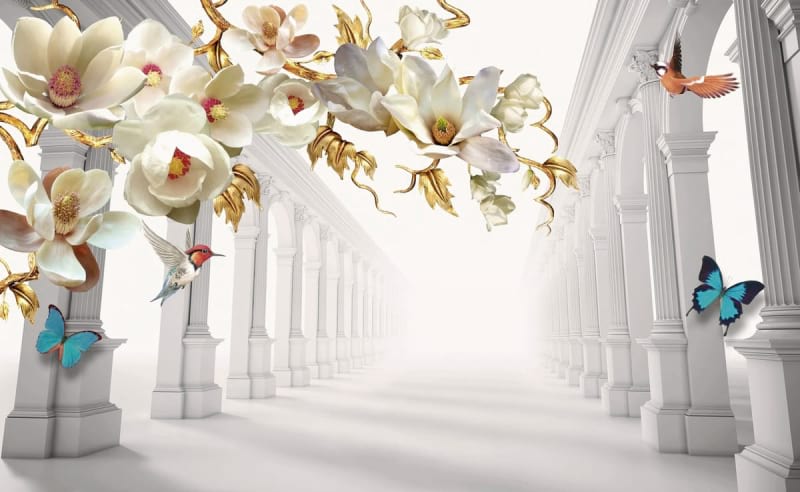 Fototapeta Magnolien und 3D-Tunnel