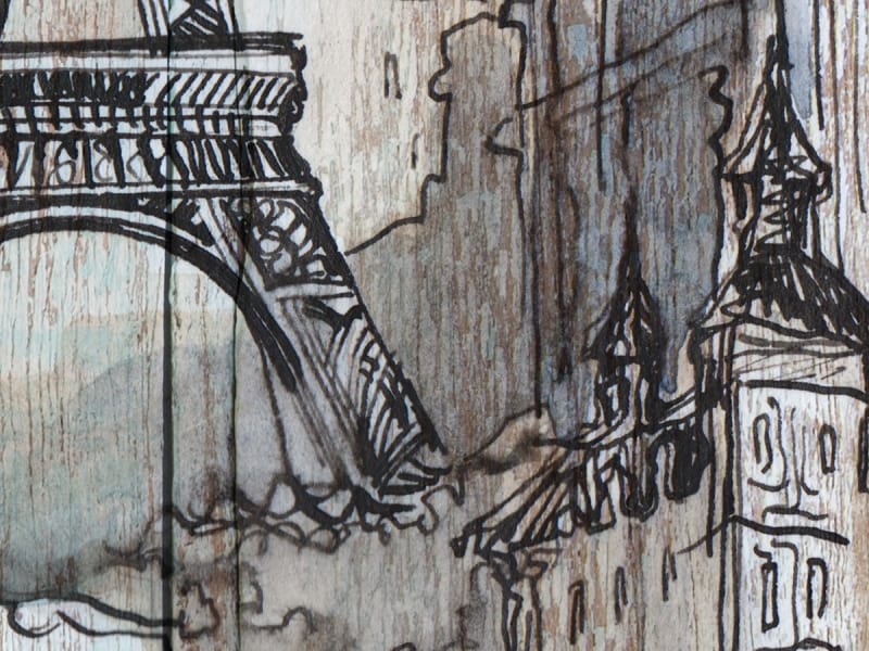 Fototapeta Paris, Zeichnung auf Holz fragment # 1