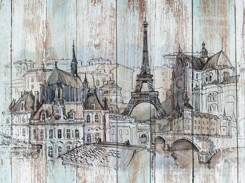 Fototapeta Paris, Zeichnung auf Holz