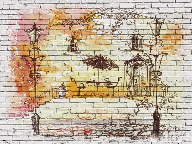 Fototapeta Café-Zeichnung an der Wand