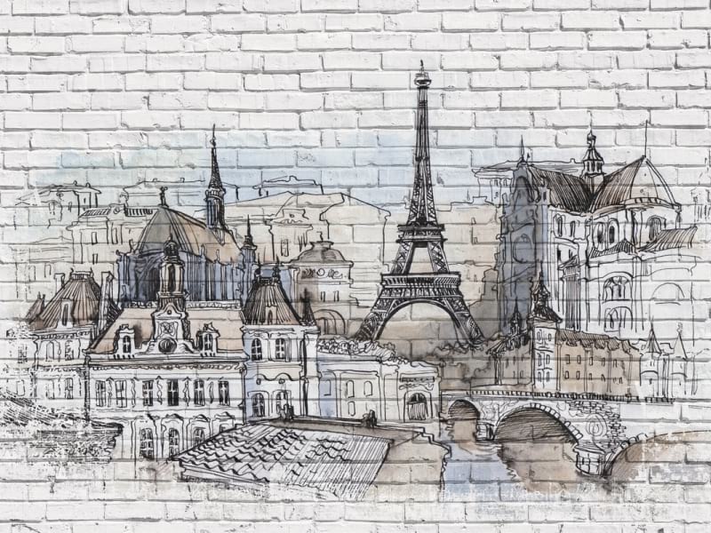 Fototapeta Paris auf einer Backsteinmauer