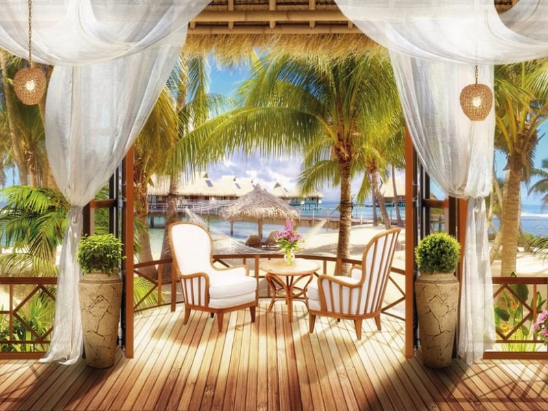 Fototapeta Terrasse an einem tropischen Strand