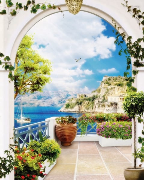 Fototapeta Sonnige Terrasse am Meer
