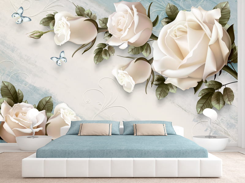 Fototapeta Rosen 3D we wnętrzu sypialni