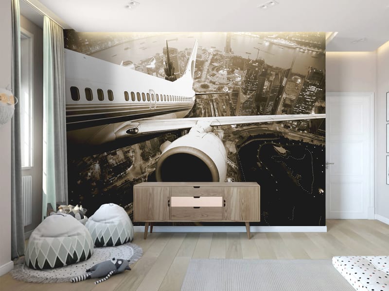 Fototapeta Flugzeugflügel we wnętrzu pokoju nastolatka