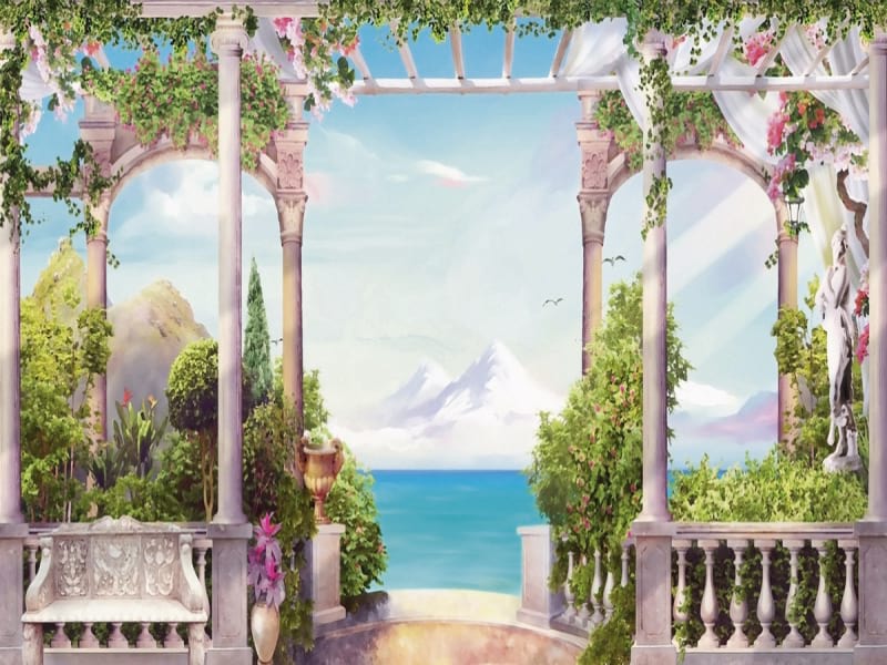 Fototapeta Terrasse mit Bergblick