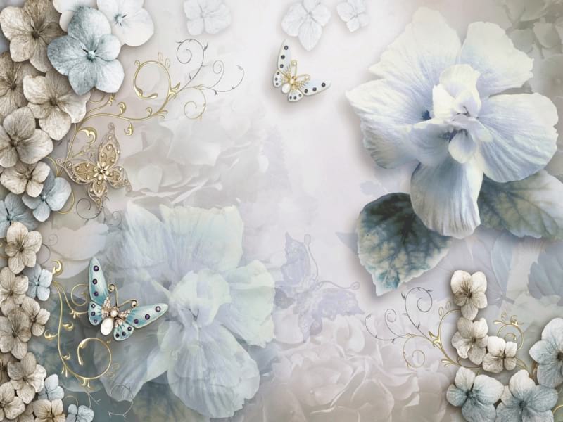 Fototapeta Elegante Blumen und Schmetterlinge