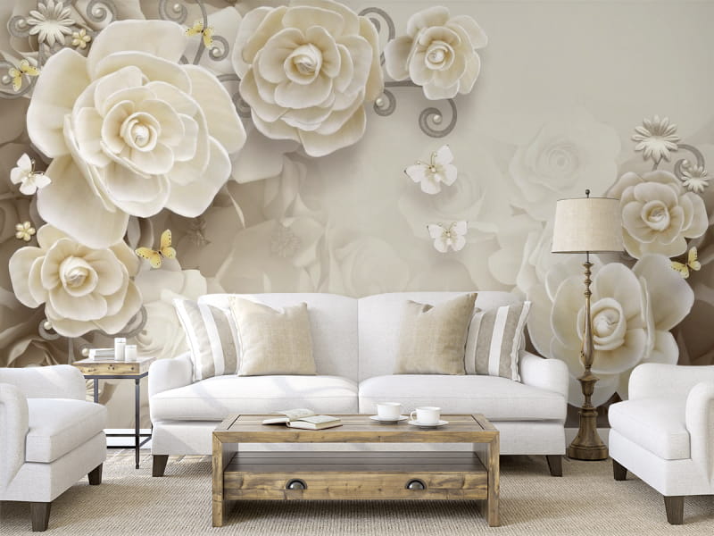 Fototapeta Blumen und Schmetterlinge 3D we wnętrzu salonu