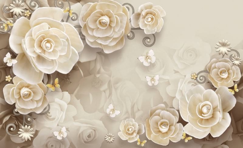 Fototapeta Blumen und Schmetterlinge 3D
