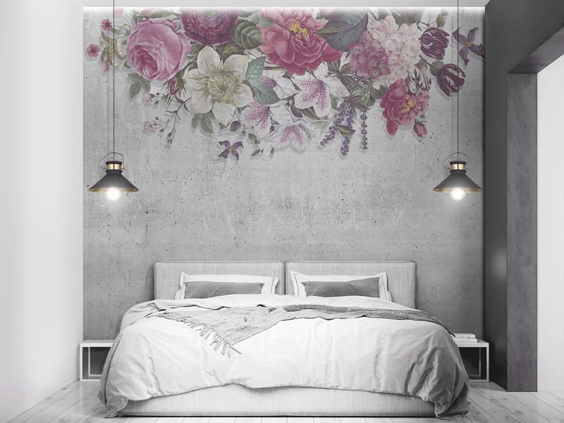Fototapeta Zeichnung eines Blumenarrangements we wnętrzu sypialni