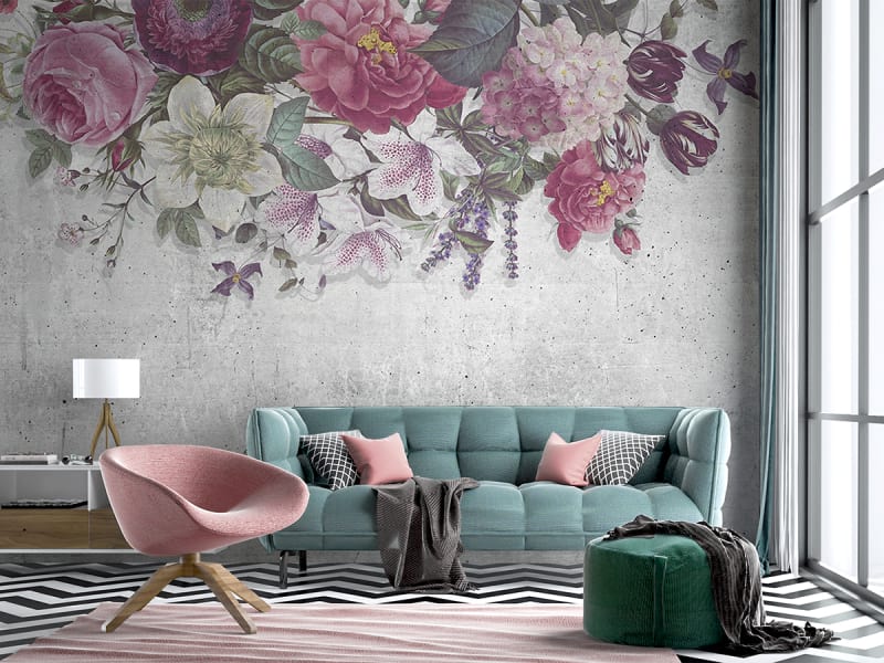 Fototapeta Zeichnung eines Blumenarrangements we wnętrzu salonu