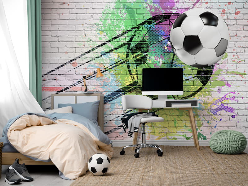 Fototapeta Fußball-Graffiti we wnętrzu pokoju nastolatka