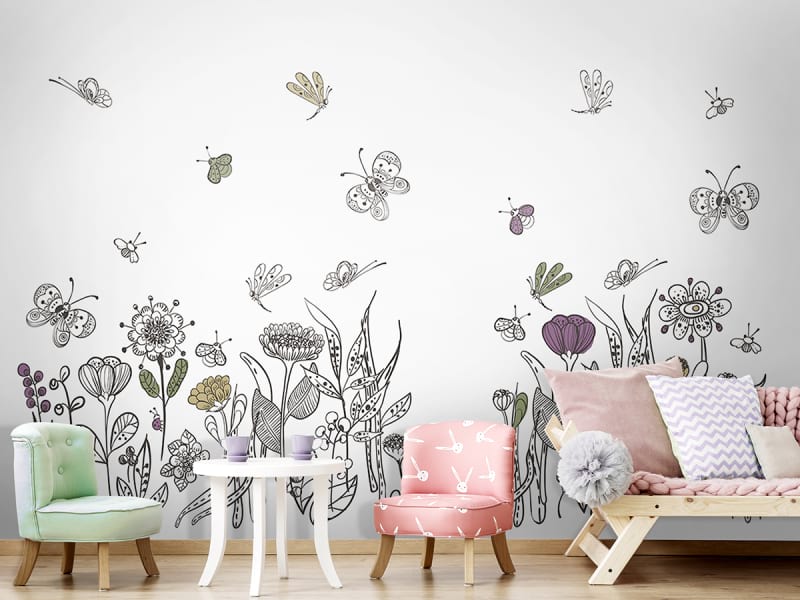 Fototapeta Wiesenblumen zeichnen we wnętrzu pokoju dziecka