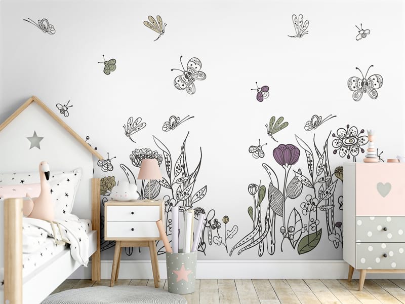 Fototapeta Wiesenblumen zeichnen we wnętrzu pokoju nastolatka