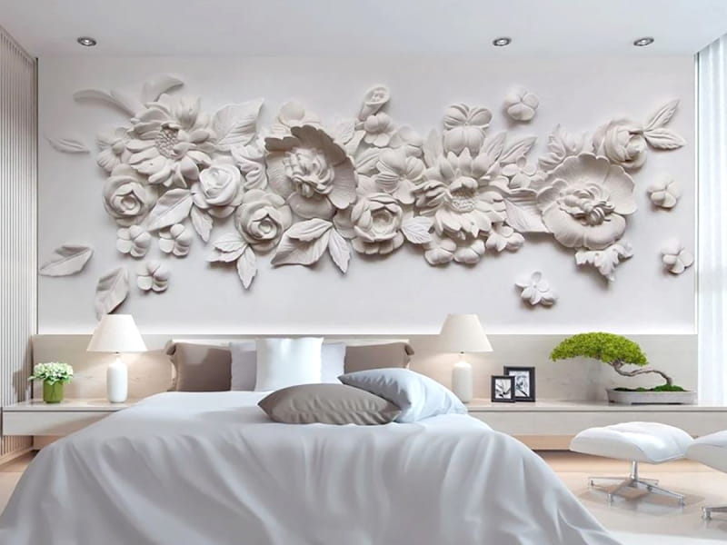 Fototapeta Blumen-Basrelief we wnętrzu sypialni
