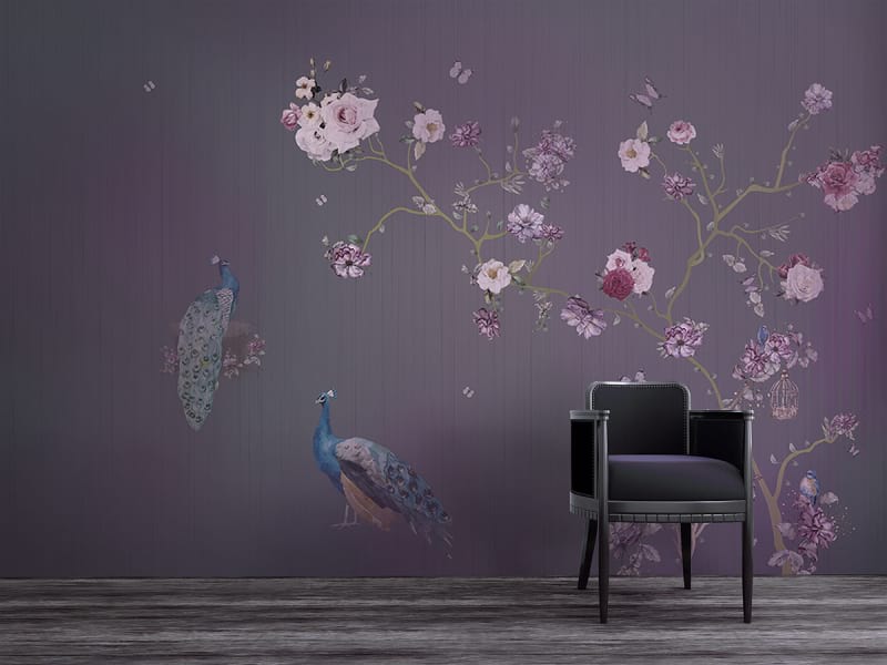Fototapeta Pfauen und Blumen на відкритій стіні