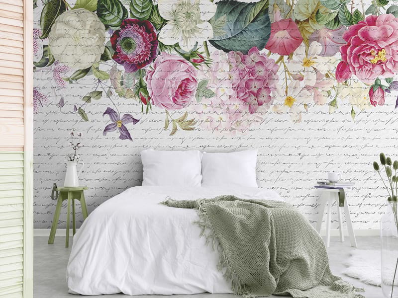 Fototapeta Blumen und Text we wnętrzu sypialni
