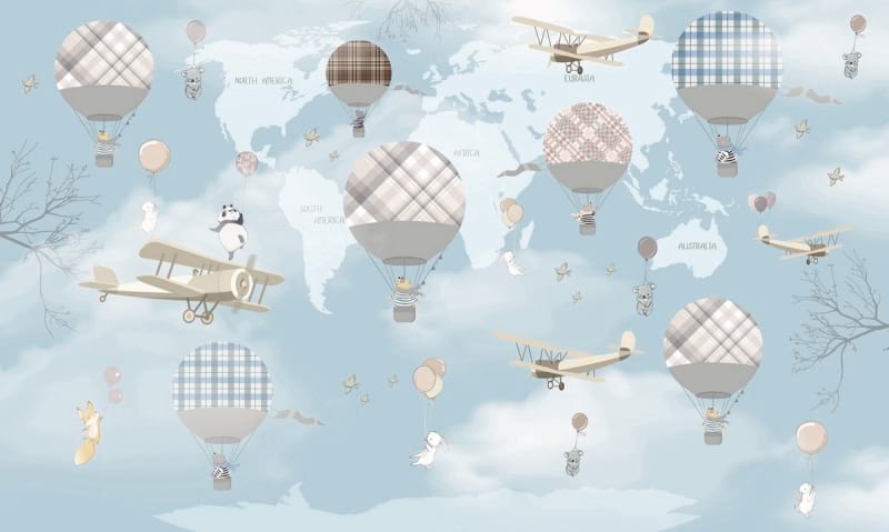 Fototapeta Ballons und Flugzeuge auf der Karte
