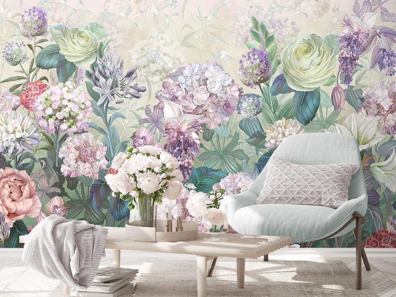 Fototapeta Zeichnung von Blumen we wnętrzu salonu