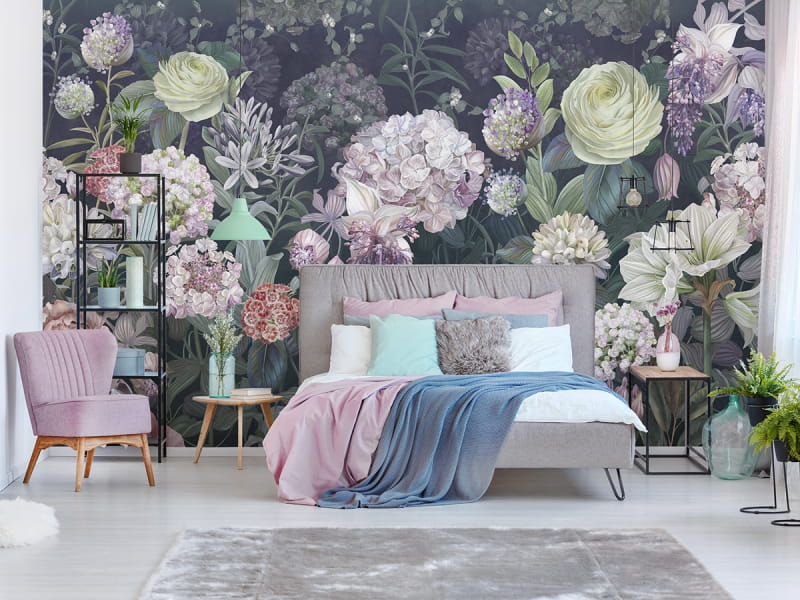 Fototapeta Große Blumen we wnętrzu sypialni