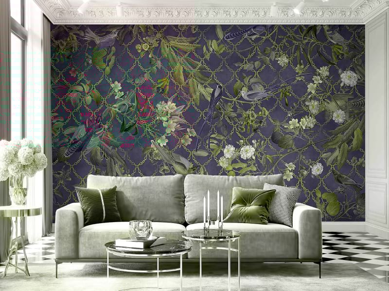 Fototapeta Vögel und Blumen we wnętrzu salonu