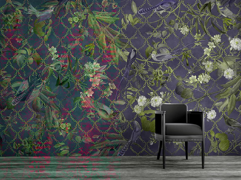 Fototapeta Vögel und Blumen на відкритій стіні