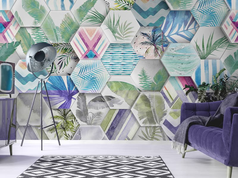 Fototapeta Tropische Geometrie 3D we wnętrzu salonu