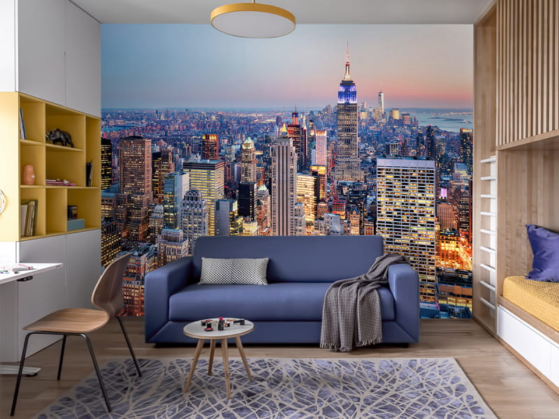 Fototapeta New York bei Nacht we wnętrzu pokoju nastolatka