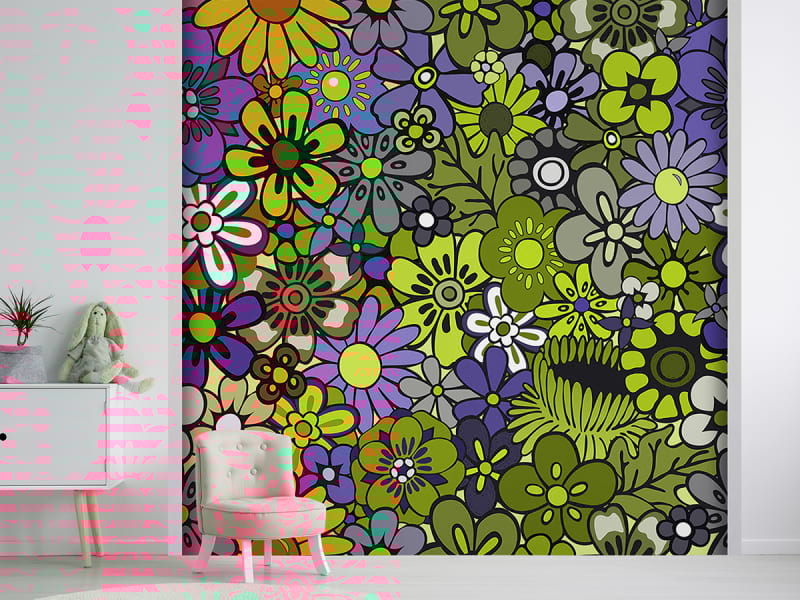 Fototapeta Farbenfrohe Blumen we wnętrzu pokoju dziecka