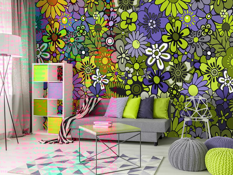 Fototapeta Farbenfrohe Blumen we wnętrzu salonu