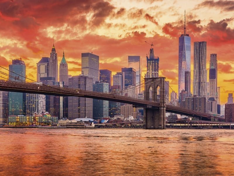 Fototapeta Orangefarbener Sonnenuntergang in New York