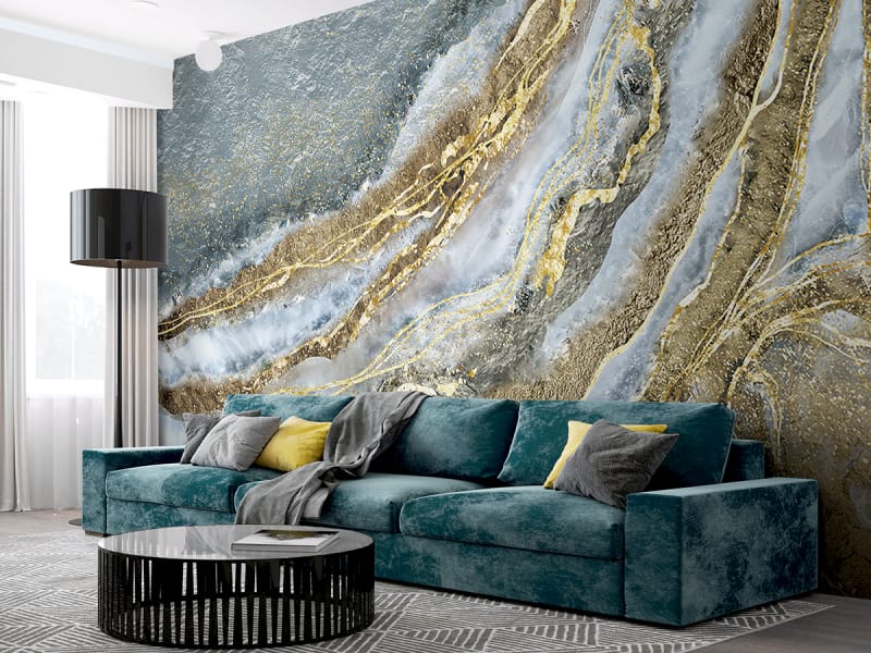 Fototapeta Goldene Wellen auf Marmor we wnętrzu salonu