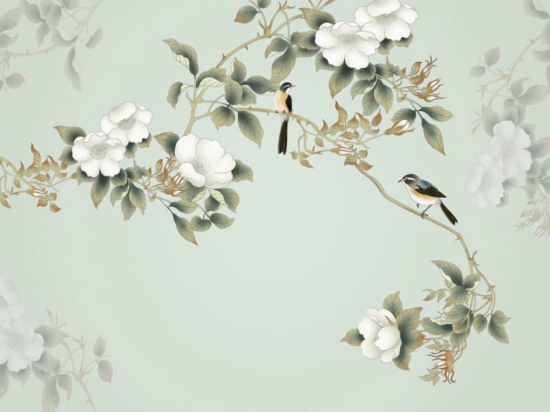 Fototapeta Blumen und Vögel zeichnen