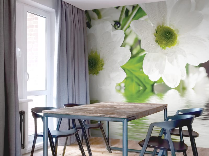 Fototapeta Schneeweiße Blumen im Wasser we wnętrzu kuchni