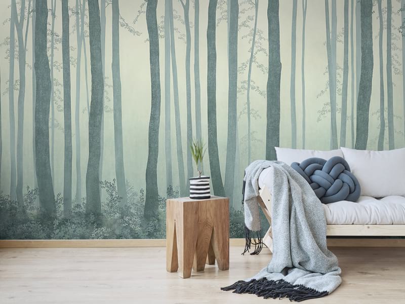 Fototapeta Grüner Wald im Nebel we wnętrzu salonu