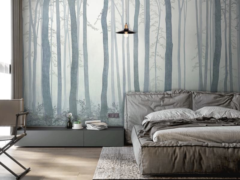 Fototapeta Dichter Nebel im Wald we wnętrzu sypialni