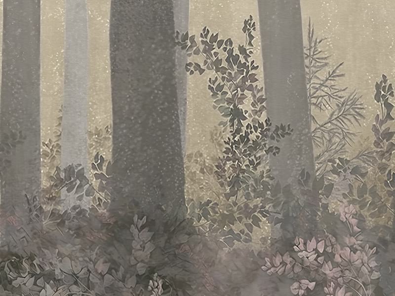 Fototapeta Abend in einem nebligen Wald fragment # 1