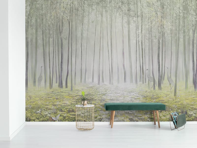 Fototapeta Frühlingswald im Nebel we wnętrzu przedpokoju