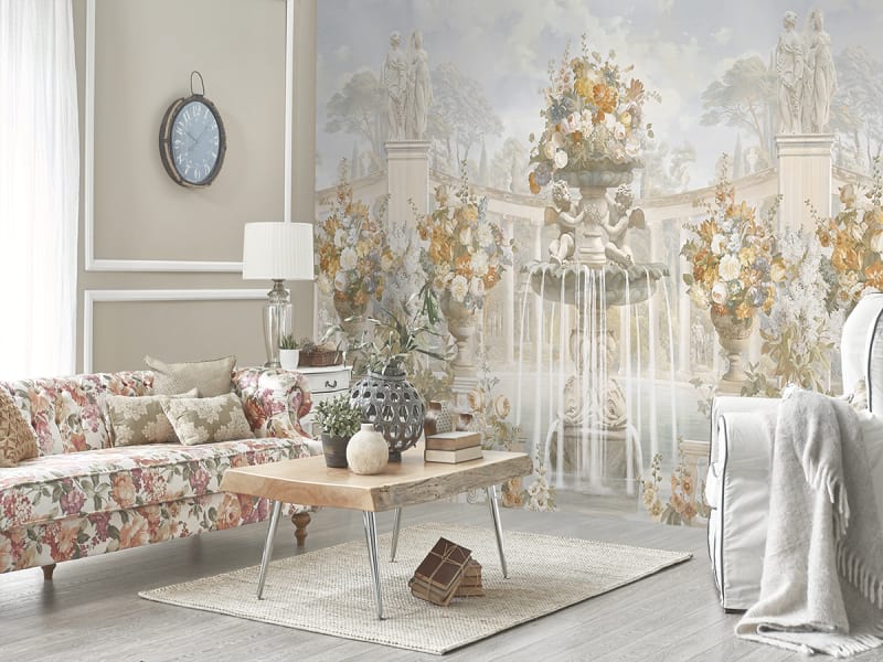 Fototapeta Brunnen und Blumen we wnętrzu salonu