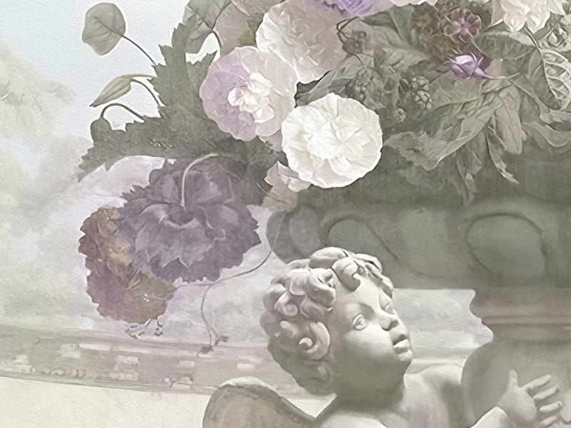 Fototapeta Blumen und Brunnen im Garten fragment # 1
