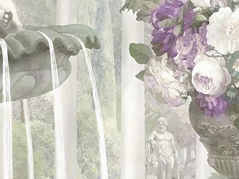 Fototapeta Blumen und Brunnen im Garten fragment #2