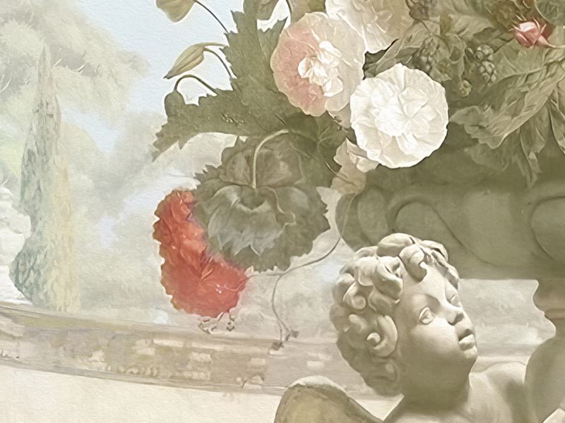 Fototapeta Anmutige Blumen und Brunnen fragment # 1