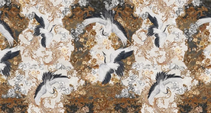 Fototapeta Muster in Gold und Kranichen