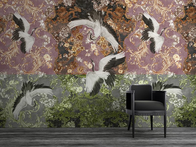 Fototapeta Fliegende Kraniche mit Gold we wnętrzu salonu