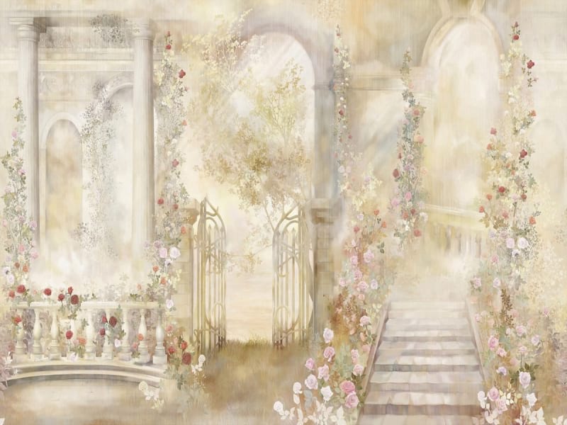 Fototapeta Bogen und Blumen im Garten